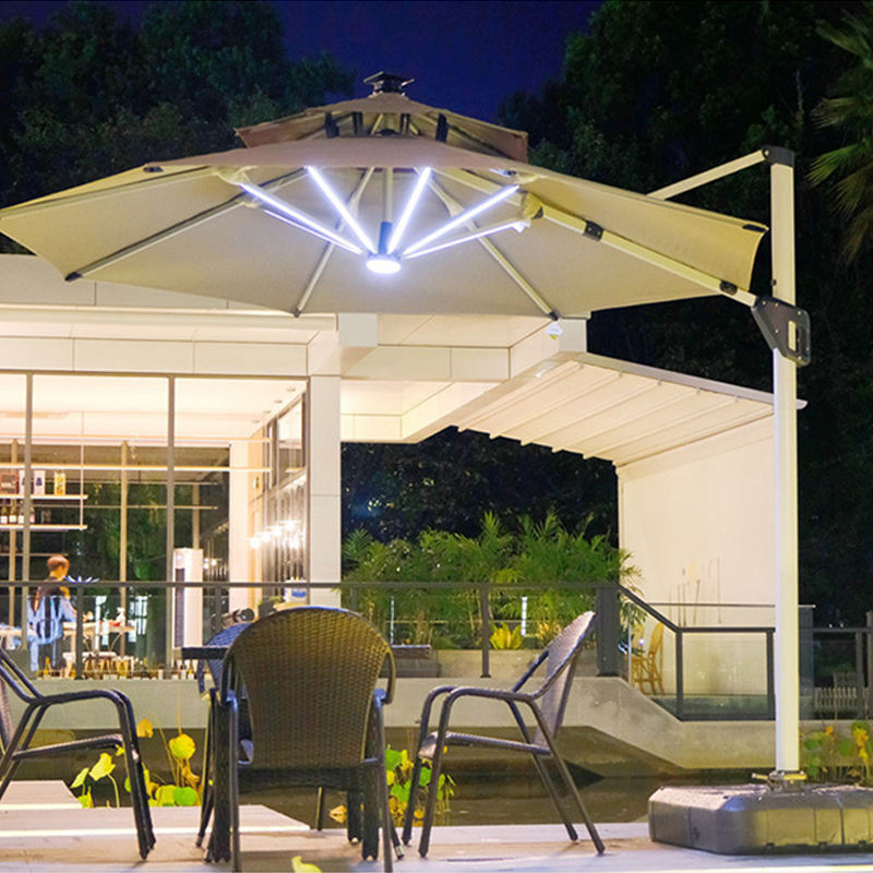 Outdoor Parasol Large Roman Umbrella Big Size Stand Garden Waterproof Patio Umbrellas & Bases With LED Light
